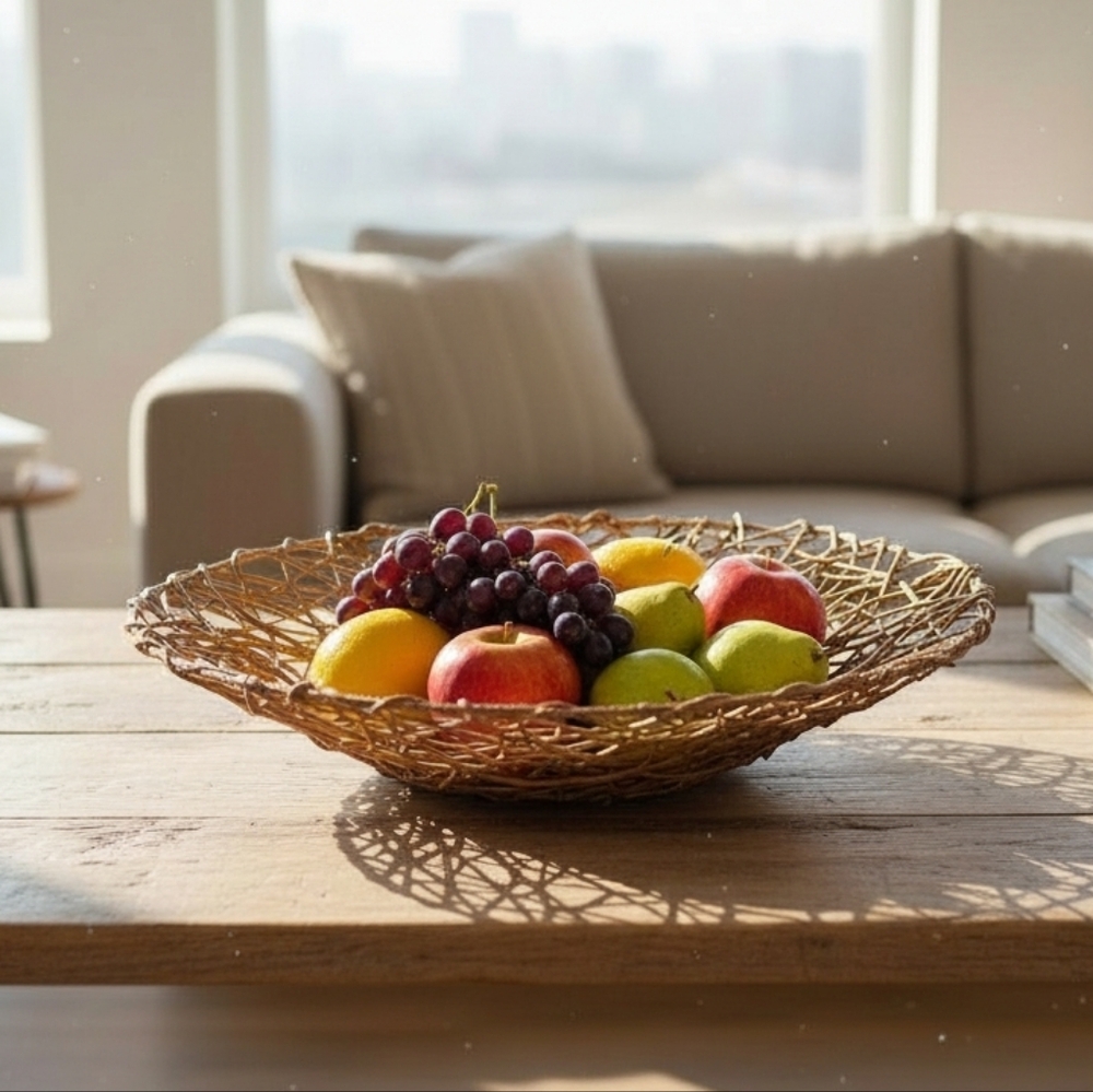 Large Woven Wicker Fruit Basket Boho Cottagecore Rustic